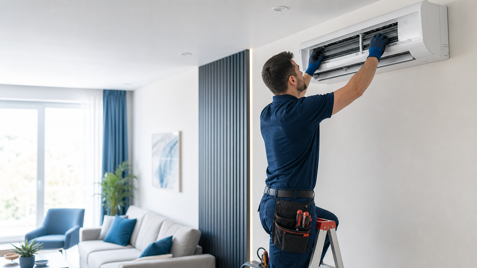 FTHERM technician installing an indoor air conditioner unit